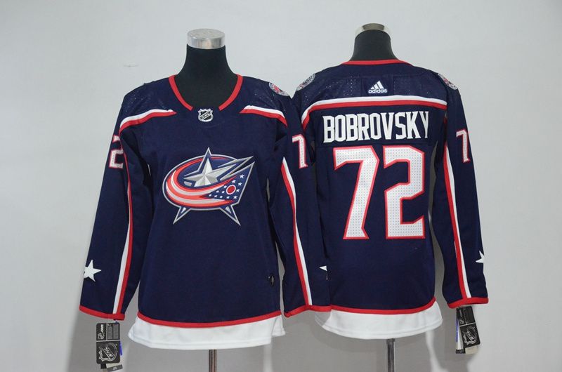 Women Columbus Blue Jackets 72 Bobrovsky Blue Hockey Stitched Adidas NHL Jerseys